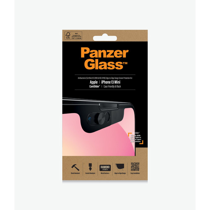 PanzerGlass - Étui en verre trempé CamSlider AB pour iPhone 13 mini, noir