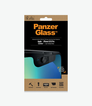 PanzerGlass - CamSlider AB compatible avec les coques en verre trempé pour iPhone 13, 13 Pro et 14, noir