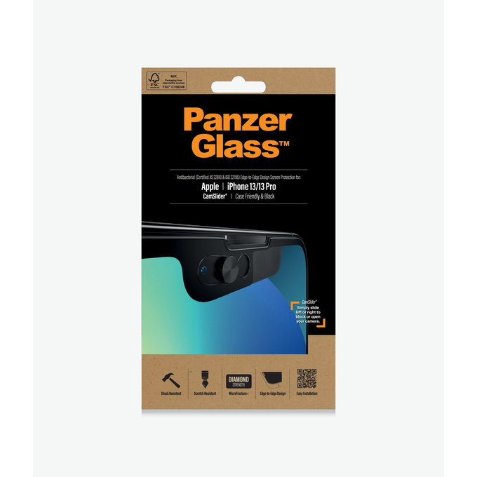 PanzerGlass - CamSlider AB compatible avec les coques en verre trempé pour iPhone 13, 13 Pro et 14, noir