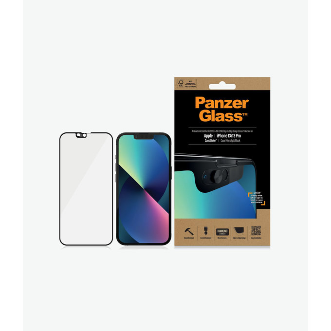 PanzerGlass - CamSlider AB compatible avec les coques en verre trempé pour iPhone 13, 13 Pro et 14, noir