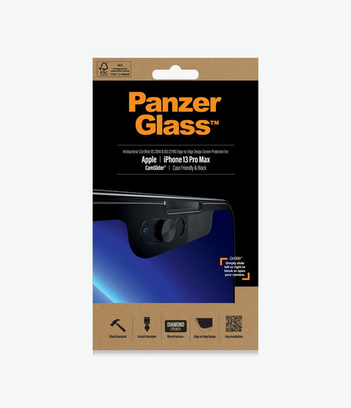 PanzerGlass - CamSlider AB compatible avec les coques en verre trempé pour iPhone 13 Pro Max et 14 Plus, noir