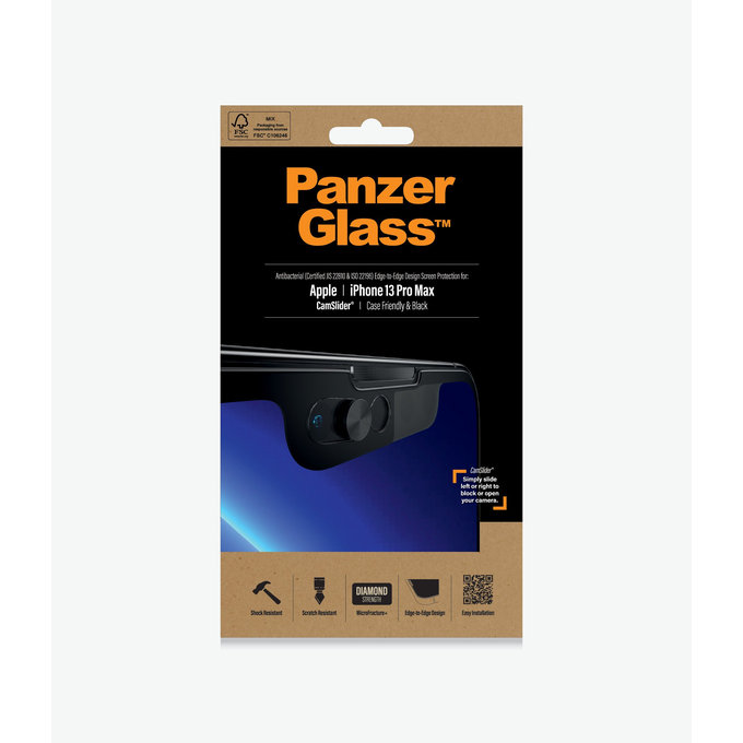 PanzerGlass - CamSlider AB compatible avec les coques en verre trempé pour iPhone 13 Pro Max et 14 Plus, noir