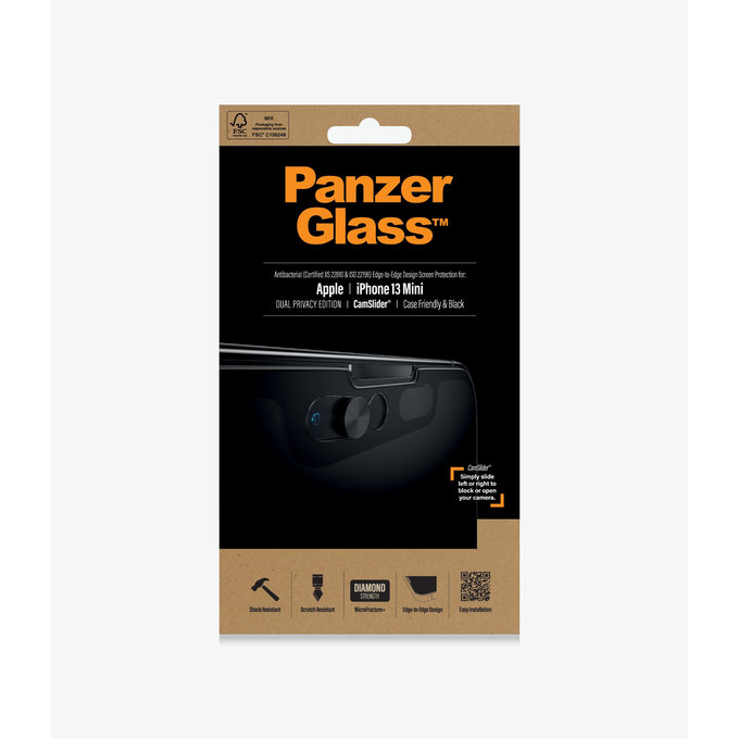 PanzerGlass - Coque en verre trempé Privacy CamSlider AB pour iPhone 13 mini, noir