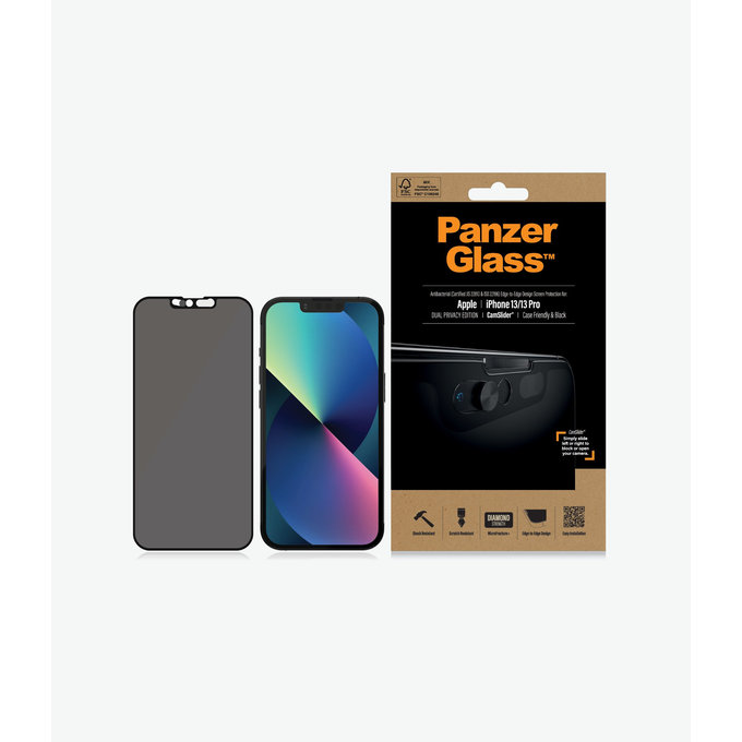 PanzerGlass - CamSlider AB de confidentialité compatible avec les coques en verre trempé pour iPhone 13, 13 Pro et 14, noir