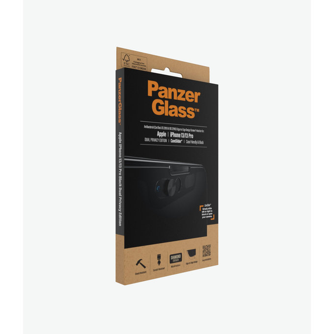 PanzerGlass - CamSlider AB de confidentialité compatible avec les coques en verre trempé pour iPhone 13, 13 Pro et 14, noir