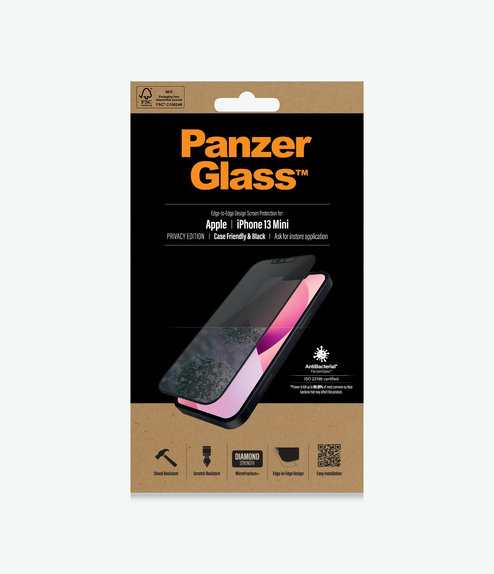 PanzerGlass - Coque en verre trempé Friendly Privacy AB pour iPhone 13 mini, noir