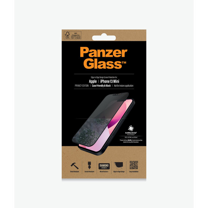PanzerGlass - Coque en verre trempé Friendly Privacy AB pour iPhone 13 mini, noir