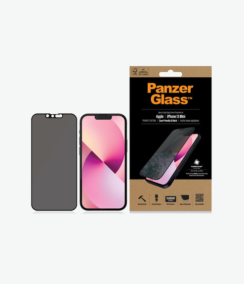 PanzerGlass - Coque en verre trempé Friendly Privacy AB pour iPhone 13 mini, noir