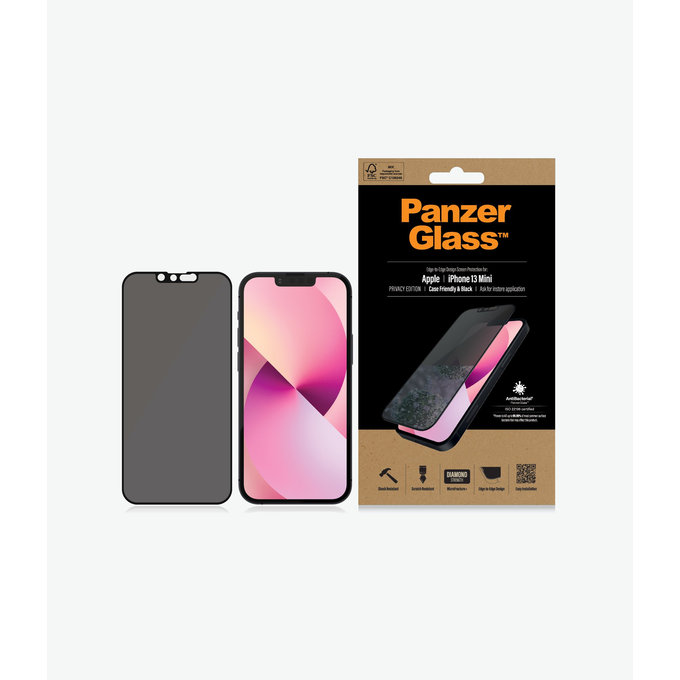 PanzerGlass - Coque en verre trempé Friendly Privacy AB pour iPhone 13 mini, noir