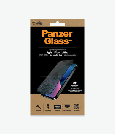PanzerGlass - Coque en verre trempé Friendly Privacy AB pour iPhone 13, 13 Pro, 14 et 16e, noir