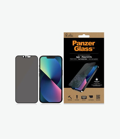 PanzerGlass - Coque en verre trempé Friendly Privacy AB pour iPhone 13, 13 Pro, 14 et 16e, noir
