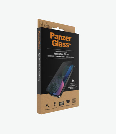 PanzerGlass - Coque en verre trempé Friendly Privacy AB pour iPhone 13, 13 Pro, 14 et 16e, noir