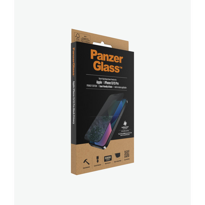 PanzerGlass - Coque en verre trempé Friendly Privacy AB pour iPhone 13, 13 Pro, 14 et 16e, noir