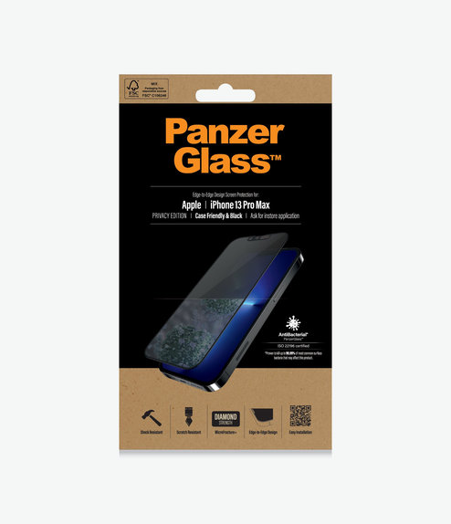 PanzerGlass - Coque en verre trempé Friendly Privacy AB pour iPhone 13 Pro Max et 14 Plus, noir