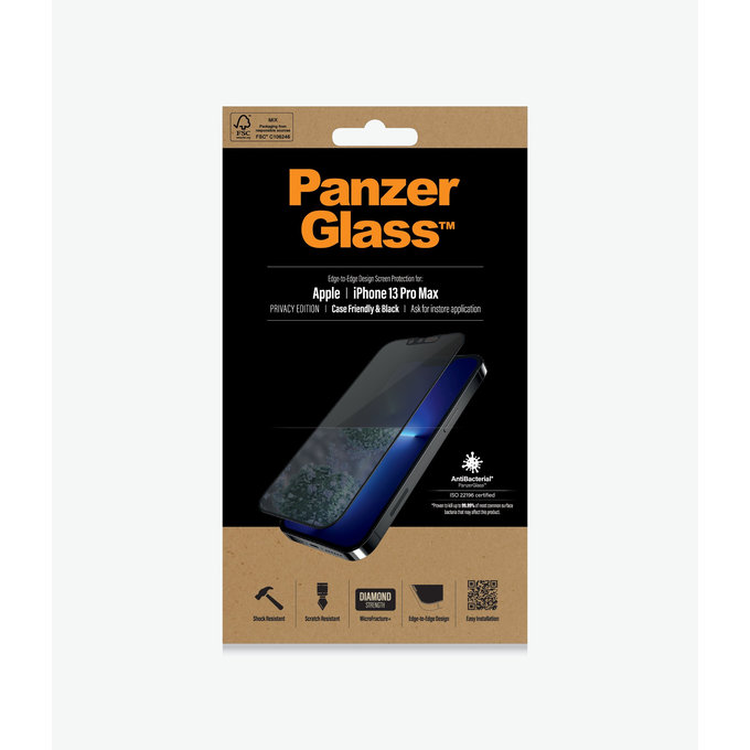 PanzerGlass - Coque en verre trempé Friendly Privacy AB pour iPhone 13 Pro Max et 14 Plus, noir
