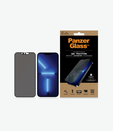 PanzerGlass - Coque en verre trempé Friendly Privacy AB pour iPhone 13 Pro Max et 14 Plus, noir