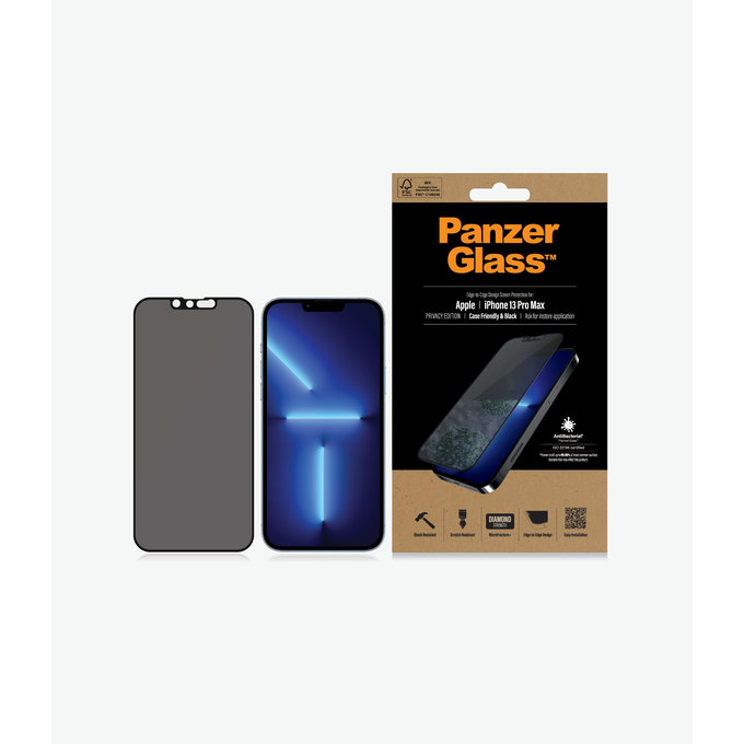 PanzerGlass - Coque en verre trempé Friendly Privacy AB pour iPhone 13 Pro Max et 14 Plus, noir