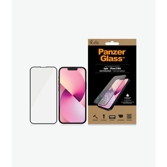 PanzerGlass - Étui en verre trempé Friendly AB pour iPhone 13 mini, noir