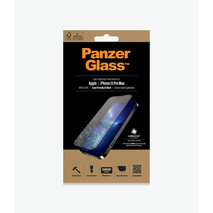PanzerGlass - Coque en verre trempé antireflet AB pour iPhone 13 Pro Max et 14 Plus, noir