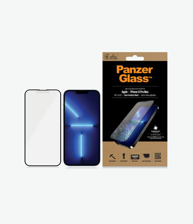 PanzerGlass - Coque en verre trempé antireflet AB pour iPhone 13 Pro Max et 14 Plus, noir