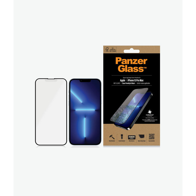 PanzerGlass - Coque en verre trempé antireflet AB pour iPhone 13 Pro Max et 14 Plus, noir