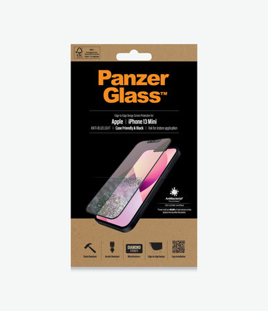 PanzerGlass - Coque en verre trempé anti-lumière bleue AB pour iPhone 13 mini, noir