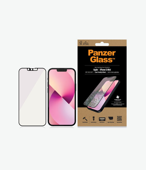 PanzerGlass - Coque en verre trempé anti-lumière bleue AB pour iPhone 13 mini, noir