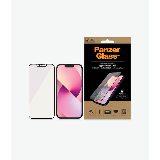 PanzerGlass - Coque en verre trempé anti-lumière bleue AB pour iPhone 13 mini, noir