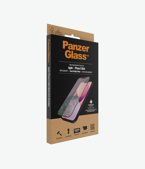 PanzerGlass - Coque en verre trempé anti-lumière bleue AB pour iPhone 13 mini, noir