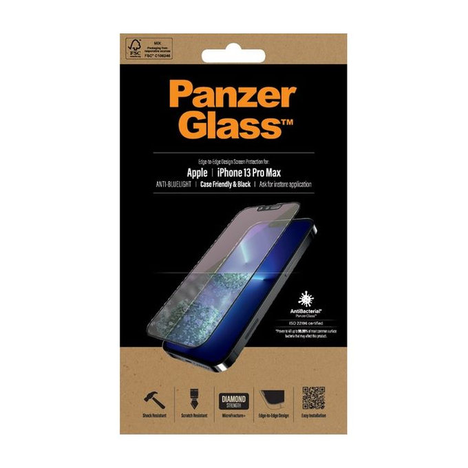 PanzerGlass - Coque en verre trempé anti-lumière bleue AB pour iPhone 13 Pro Max et 14 Plus, noir