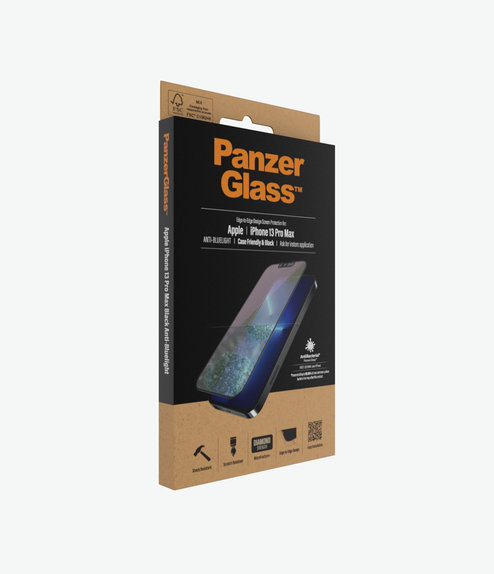 PanzerGlass - Coque en verre trempé anti-lumière bleue AB pour iPhone 13 Pro Max et 14 Plus, noir