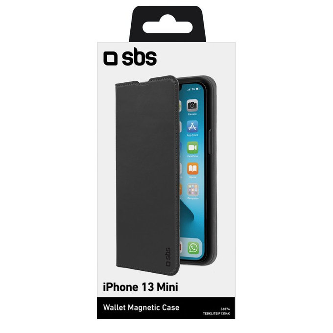 SBS - Étui Book Wallet Lite pour iPhone 13 mini, noir