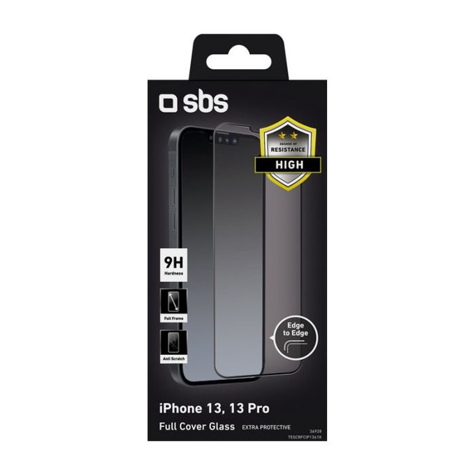 SBS - Coque complete en verre trempé pour iPhone 13, 13 Pro, 14 & 16e, noir