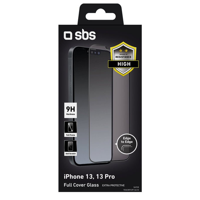 SBS - Coque complete en verre trempé pour iPhone 13, 13 Pro, 14 & 16e, noir