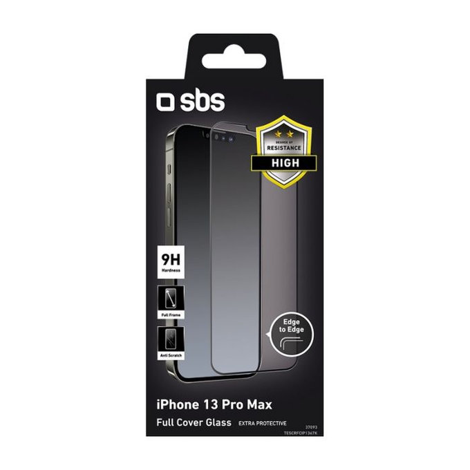 SBS - Coque complète en verre trempé pour iPhone 13 Pro Max & 14 Plus, noir