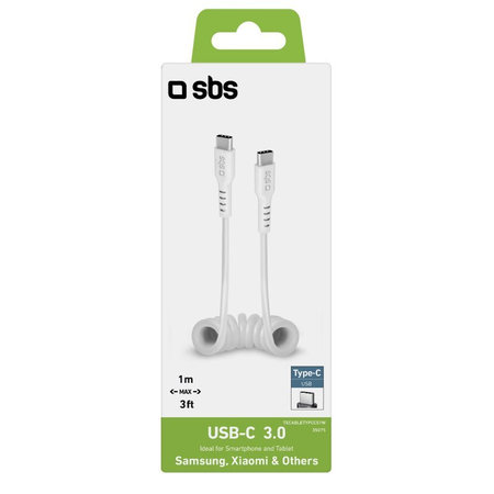 SBS - Câble USB-C / USB-C (1m), ressort, blanc