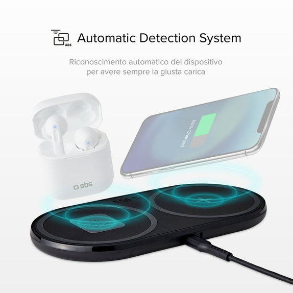 SBS - Double chargeur sans fil, noir