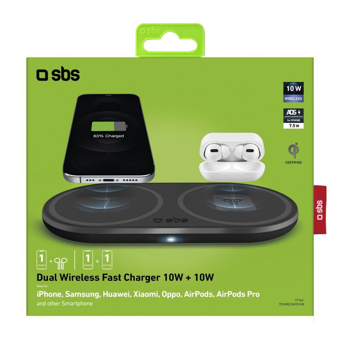 SBS - Double chargeur sans fil, noir