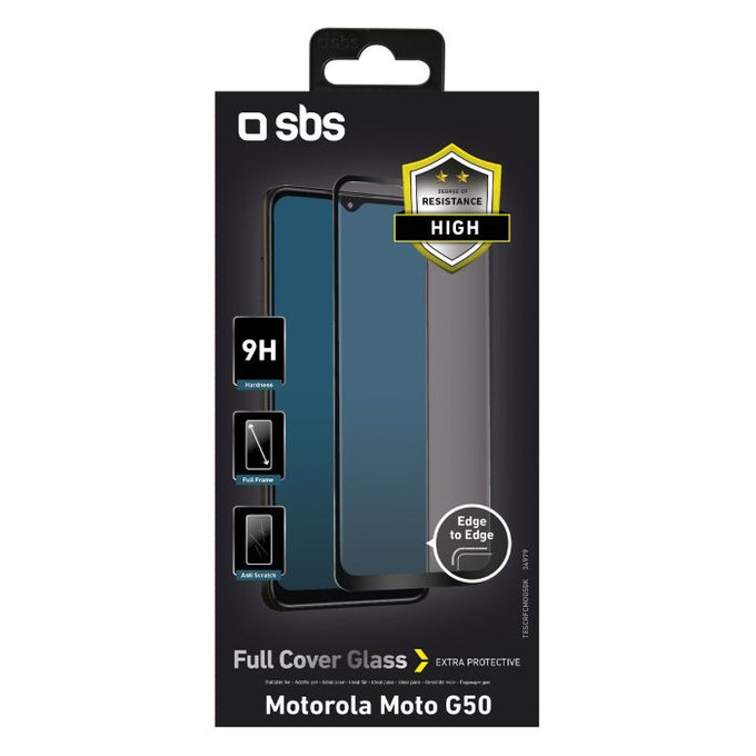 SBS - Couverture complète en verre trempé pour Motorola G50 5G, G50, E7, noir