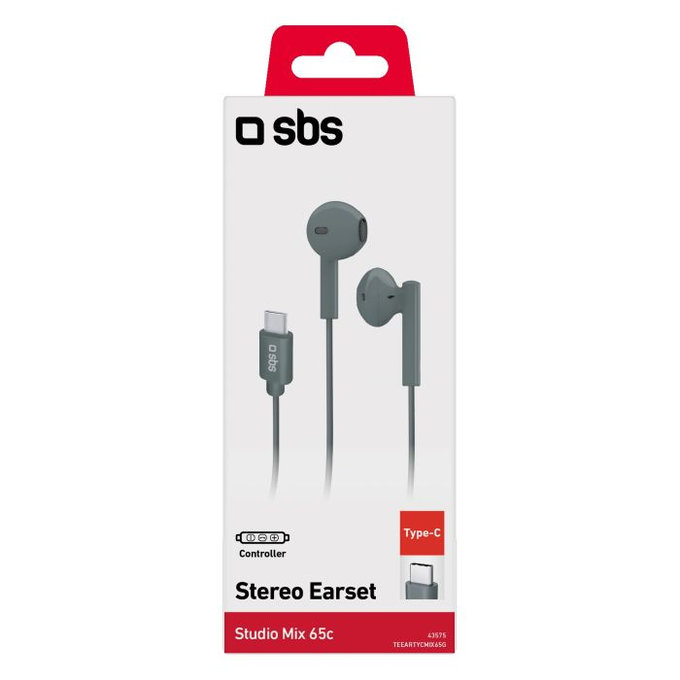SBS - Écouteurs stéréo Studio Mix 65c, connecteur USB-C, gris