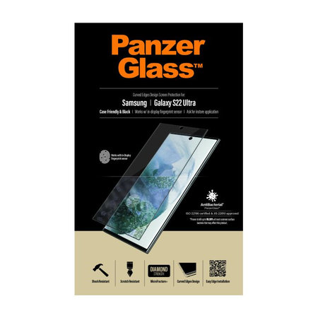 PanzerGlass - Étui en verre trempé Friendly AB pour Samsung Galaxy S22 Ultra, Empreinte digitale komp., noir