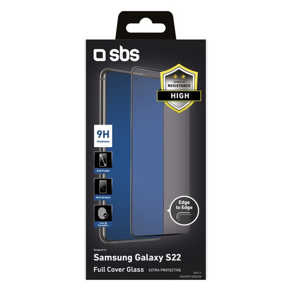 SBS - Coque complète en verre trempé pour Samsung Galaxy S22, noir