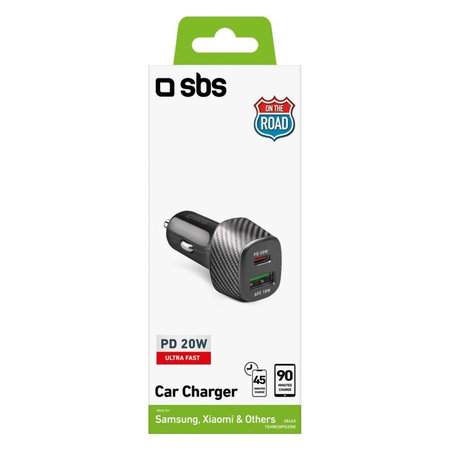 SBS - Chargeur de voiture USB, USB-C, noir