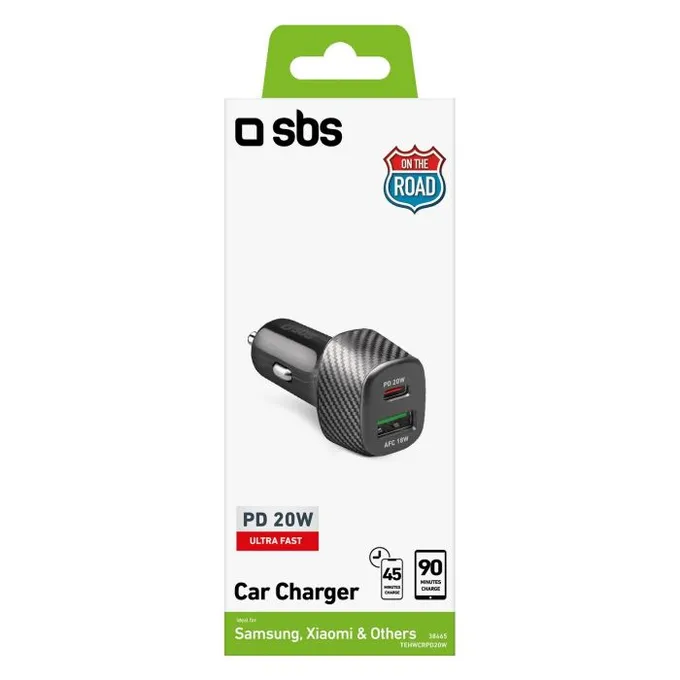 SBS - Chargeur de voiture USB, USB-C, noir
