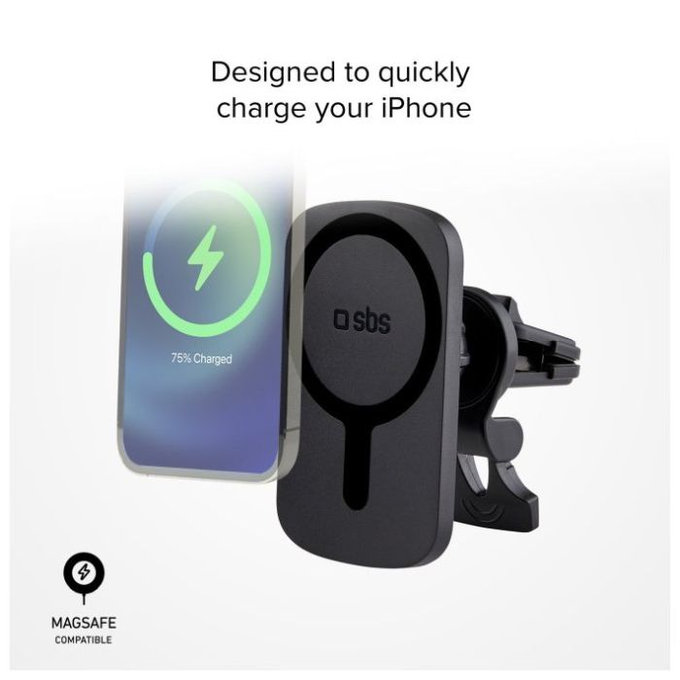 SBS - Support de voiture MagCharge pour le chargement MagSafe dans la grille d'aération, noir