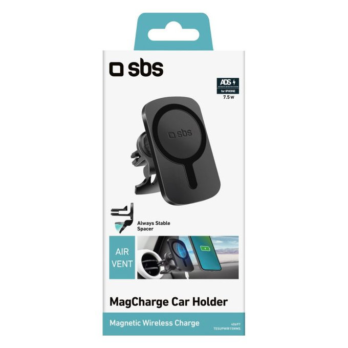 SBS - Support de voiture MagCharge pour le chargement MagSafe dans la grille d'aération, noir