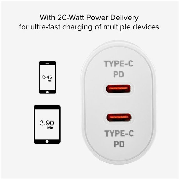 SBS - Adaptateur de charge 20 W 2x USB-C Power Delivery, blanc