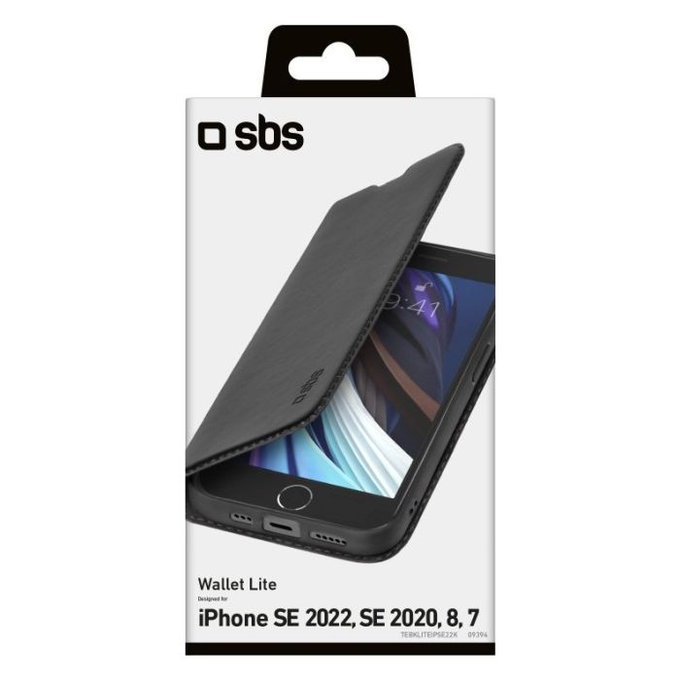 SBS - Étui Book Wallet Lite pour iPhone 7, 8, SE 2020 ét SE 2022, noir