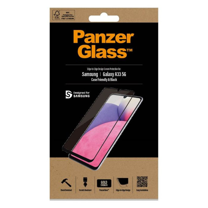 PanzerGlass - Compatible avec les coques en verre trempé pour Samsung Galaxy A33 5G, noir