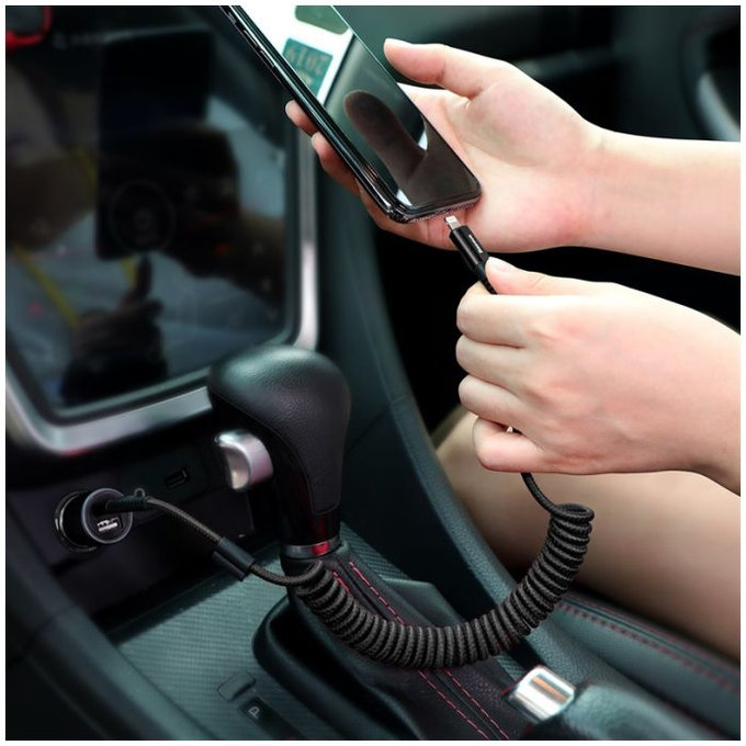 Baseus - Câble Lightning / USB (1m), ressort, noir